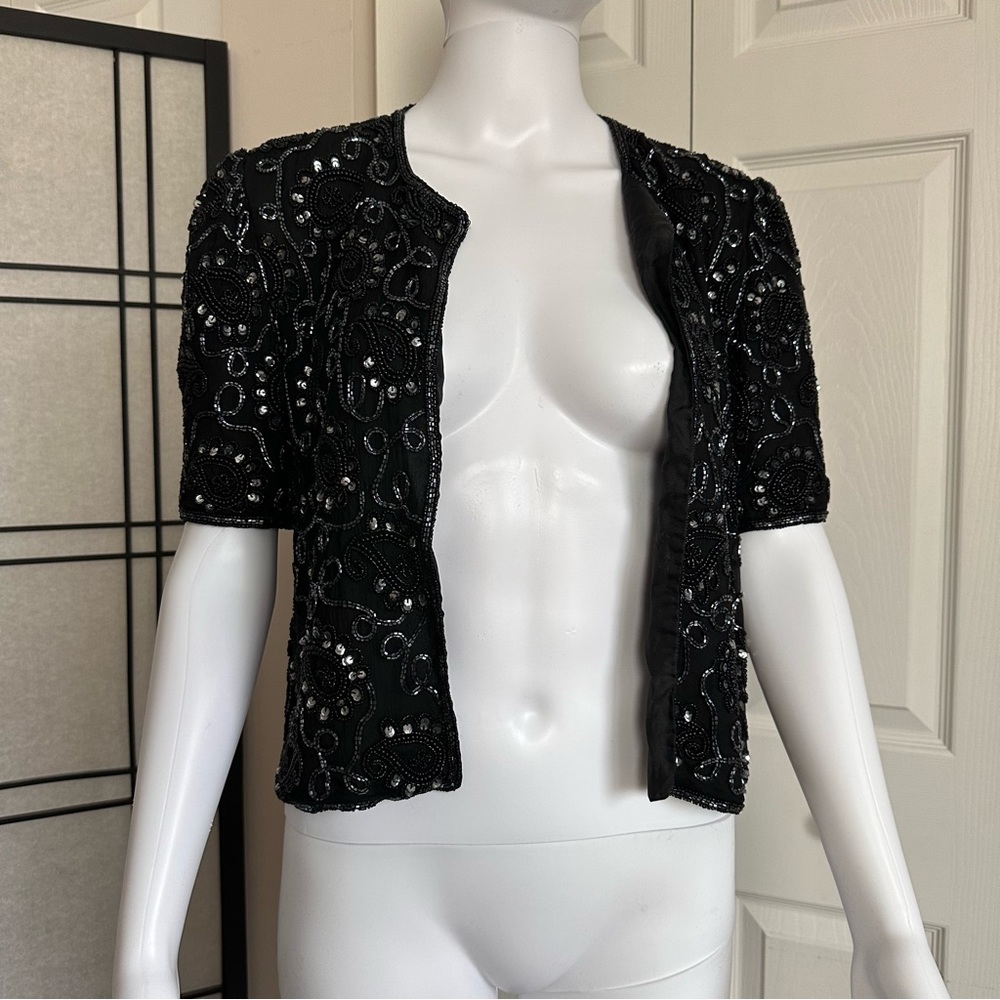 NWT Vintage Laurence Kazar Blazer Sequin Silk Beaded Beads Sequins Open Jacket M - Picture 10 of 17